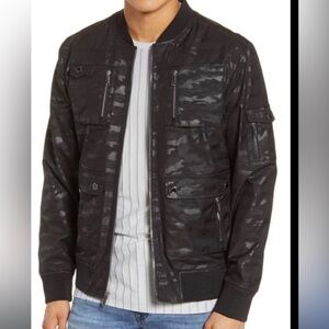 Karl Lagerfeld Black on Black Camo Bomber Jacket  SMALL